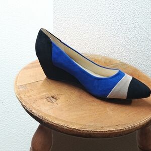 Elegant Blue and Black Wedge Shoes
